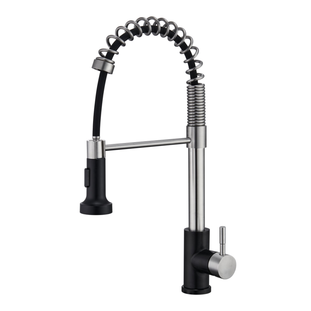 KF-F-007 Stainless Steel Brushed Matte Black Spring Pull Out Sprayer Kitchen Faucet for Kitchen Sink